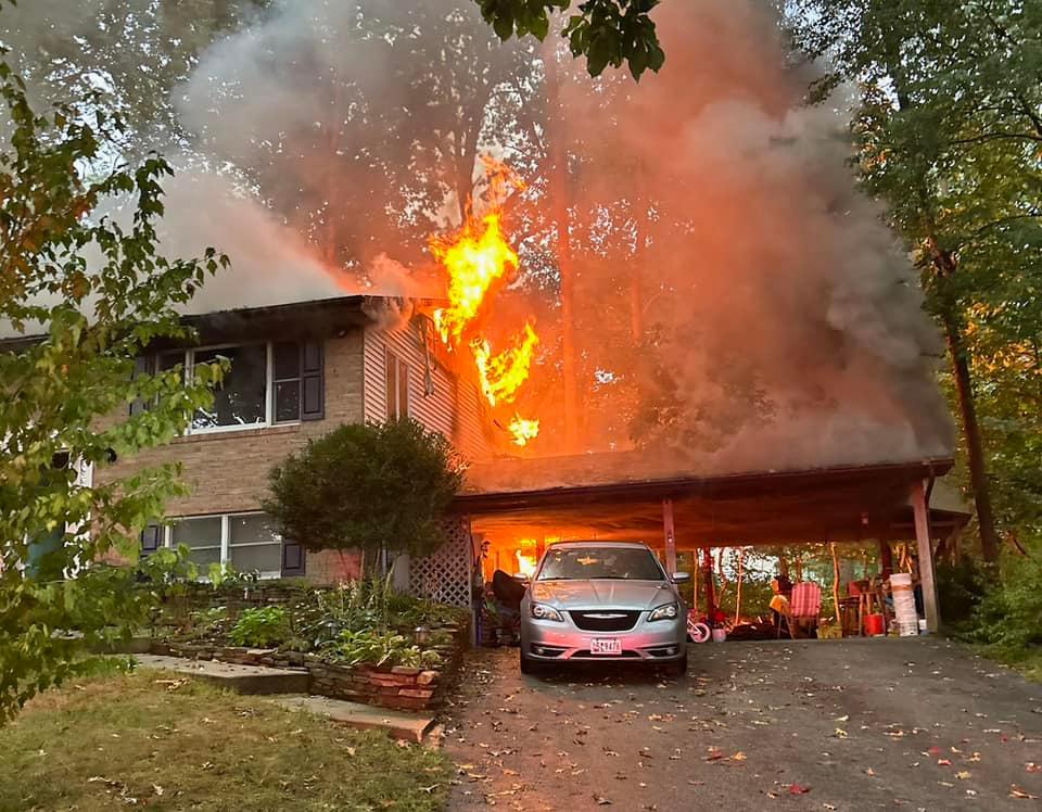 Sykesville volunteers and CCDFEMS career personnel from Station 12 assisted Gamber on a house fire in the 4100 block of Louisville Road Saturday, 9/9/23. Photo by Gamber Fire Capt. Frank Smith